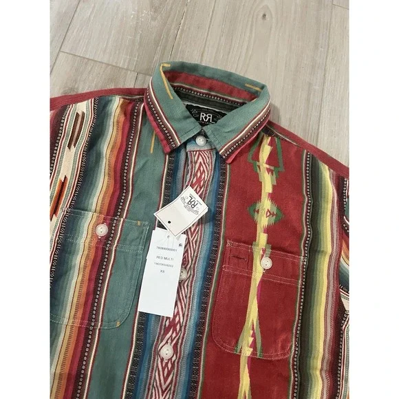 RRL Ralph Lauren Southwestern Inspired Cotton Jacquard Workshirt-MEN-XS - Picture 2 of 6